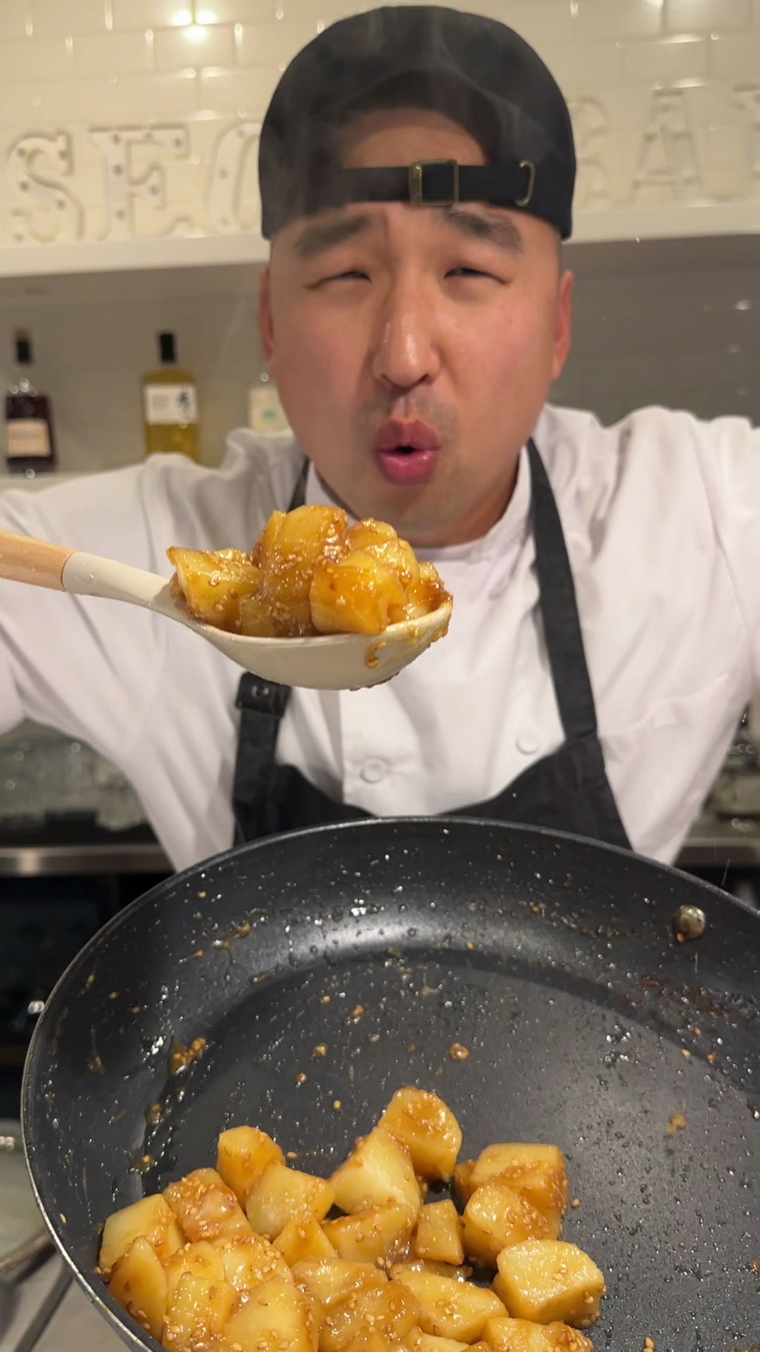 Chef Chris Cho making gamja jorim 