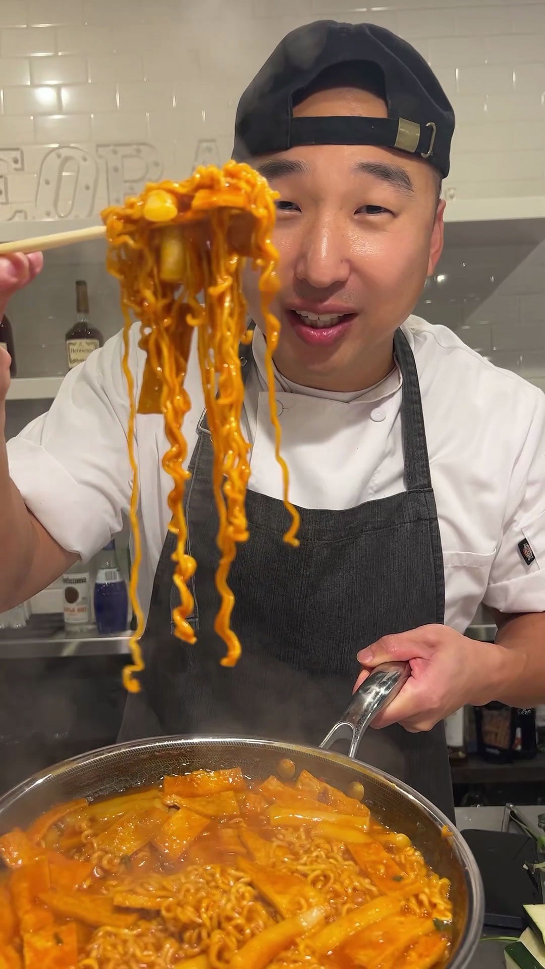 Chef Chris Cho making rabokki