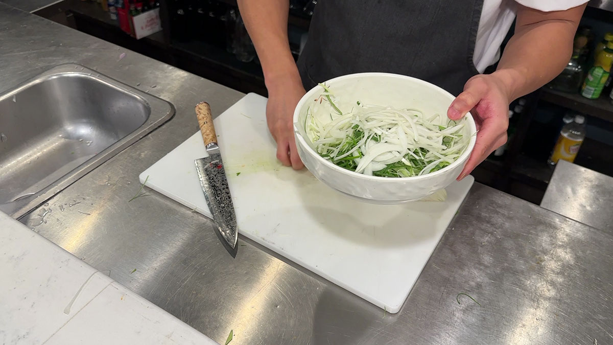 Combine scallions and onion