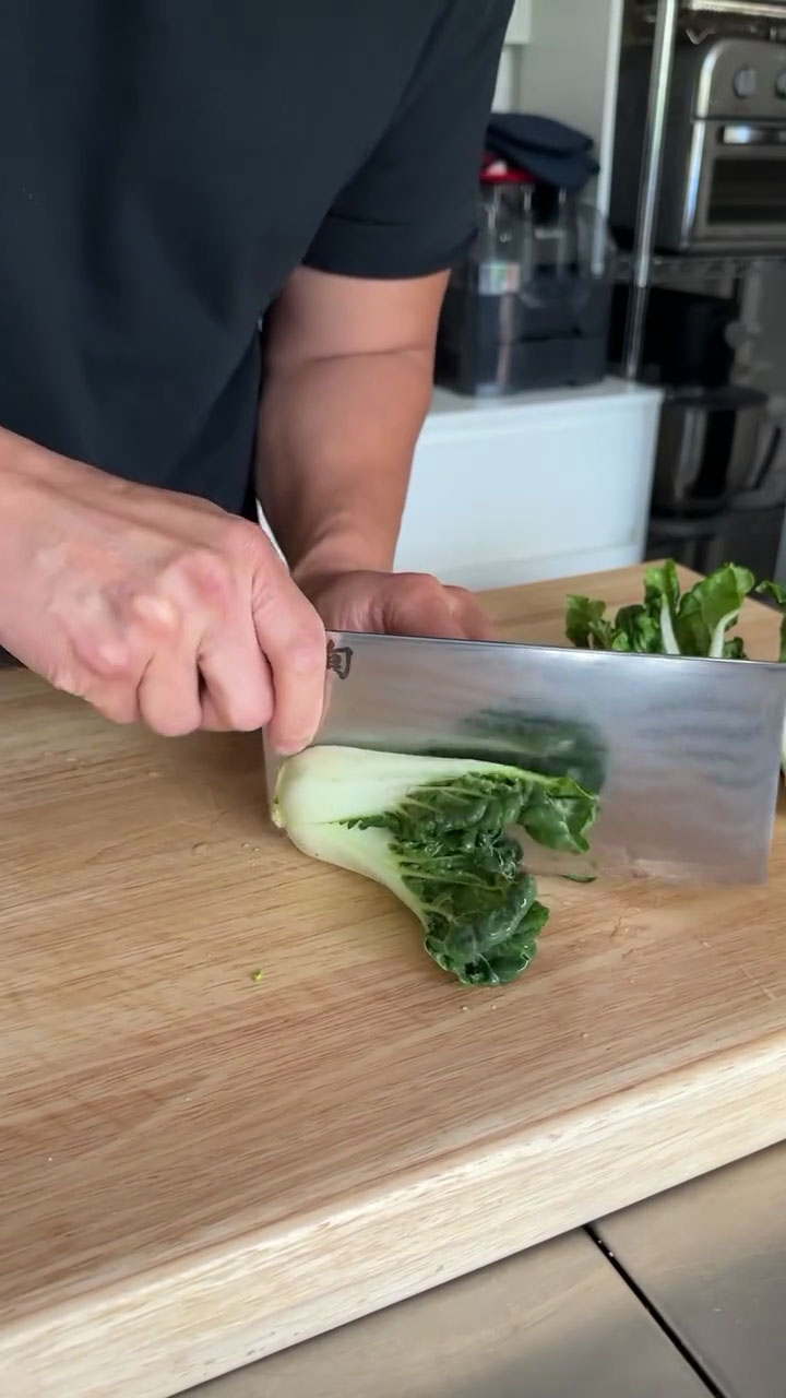 Slice bok choy in halves or quarters 