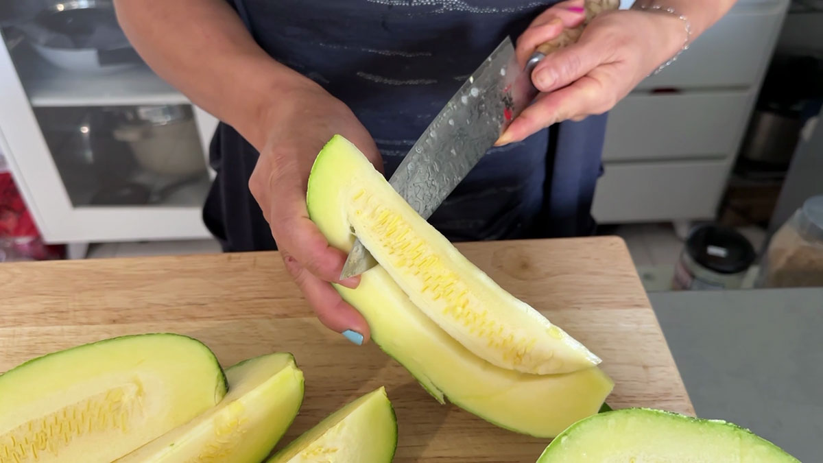 Remove the seeds from the zucchini 