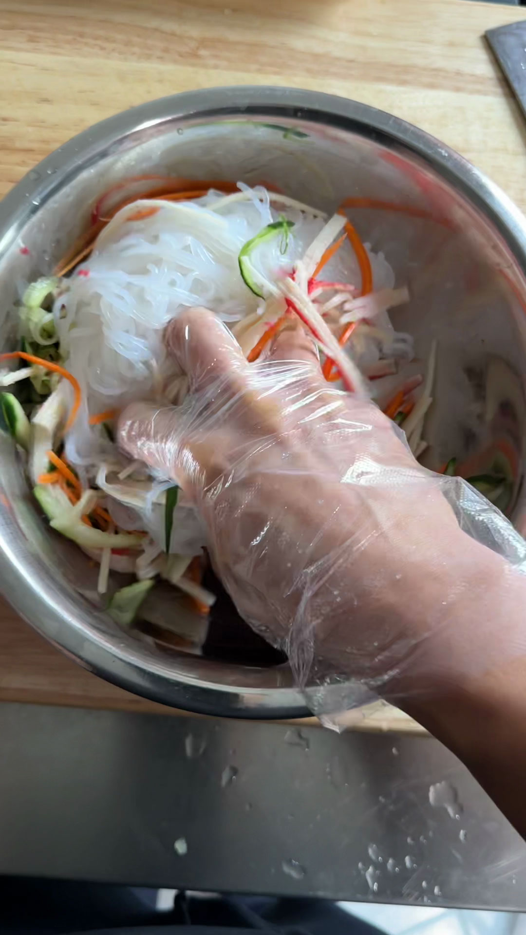 Add the noodles and dressing 