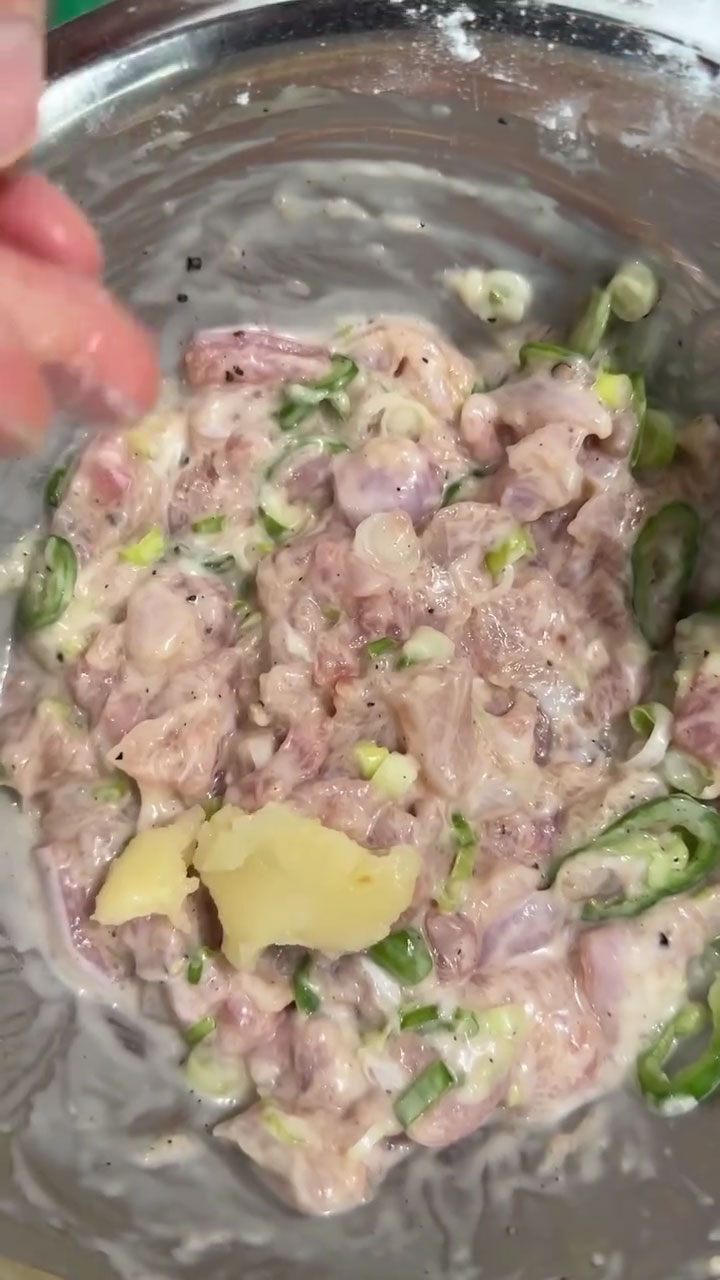 Add scallions, garlic, and pepper to chicken pancake batter