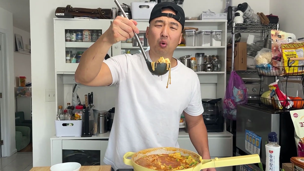 Chef Chris Cho making Spicy Zucchini Soup 