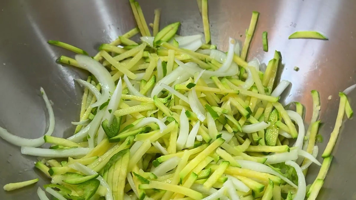 Combine the vegetables and season with salt to sweat it out 