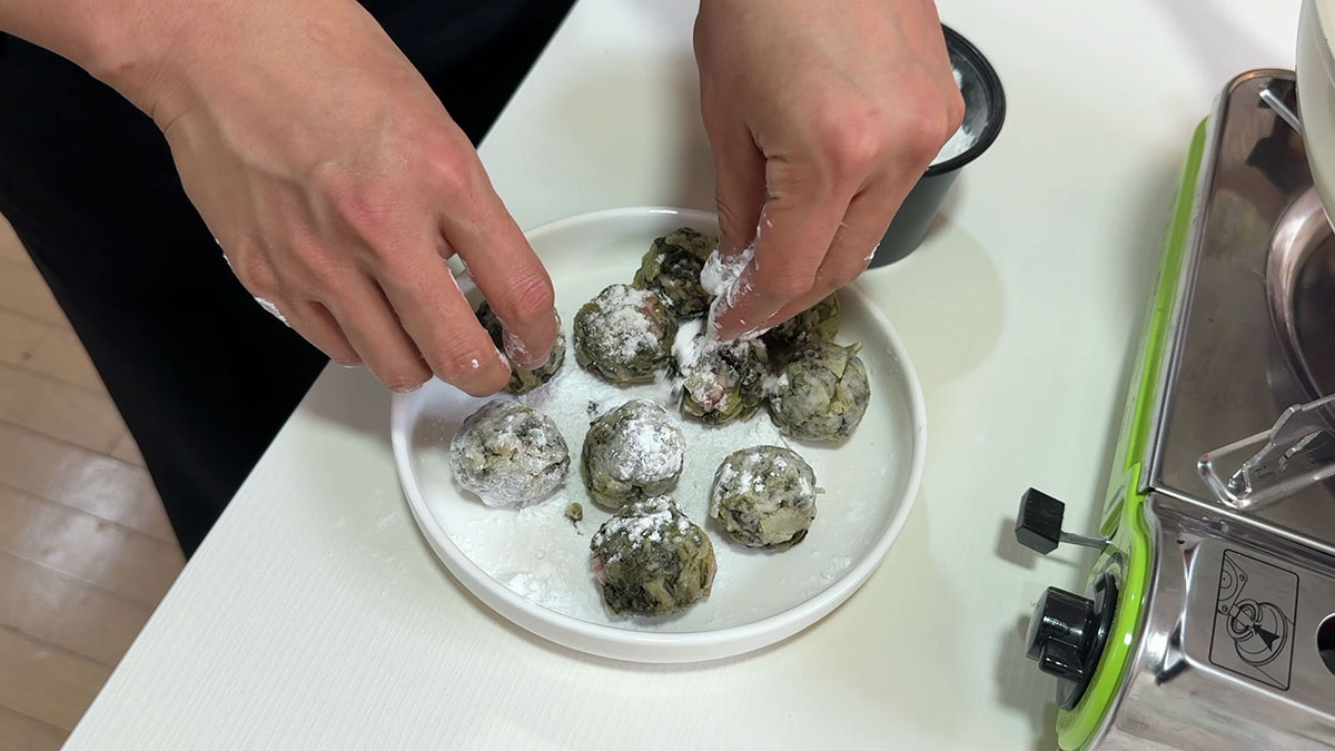 Pork wrapped in siraegi dusted with potato starch 