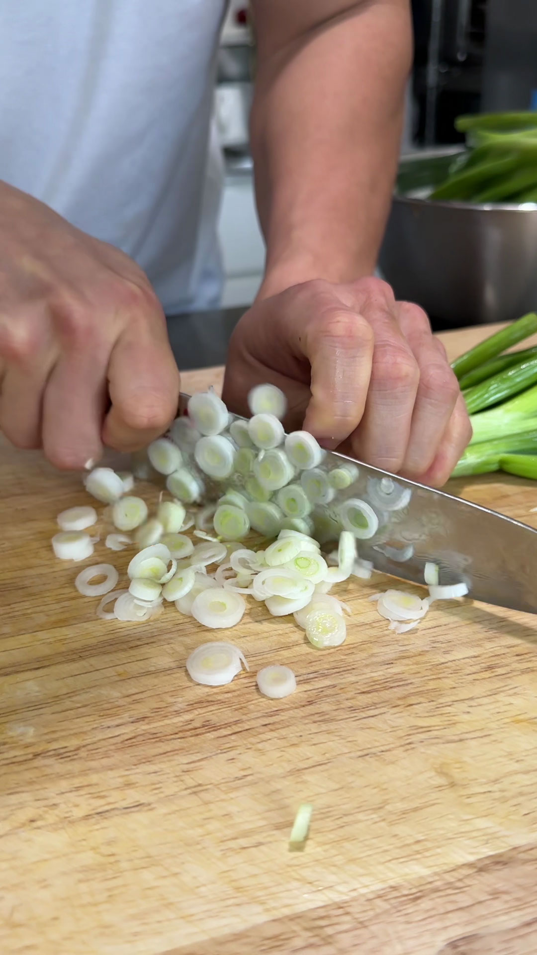 Chop scallions 