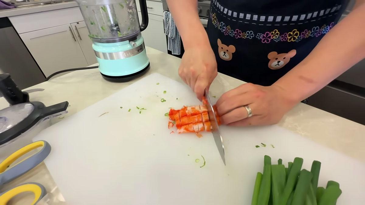 Chopping the imitation crab