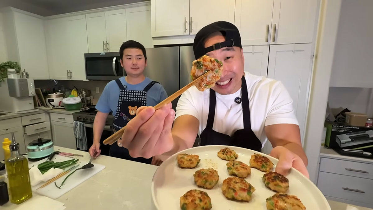 POV Husband and Chef Chris Cho making shrimp pancake 