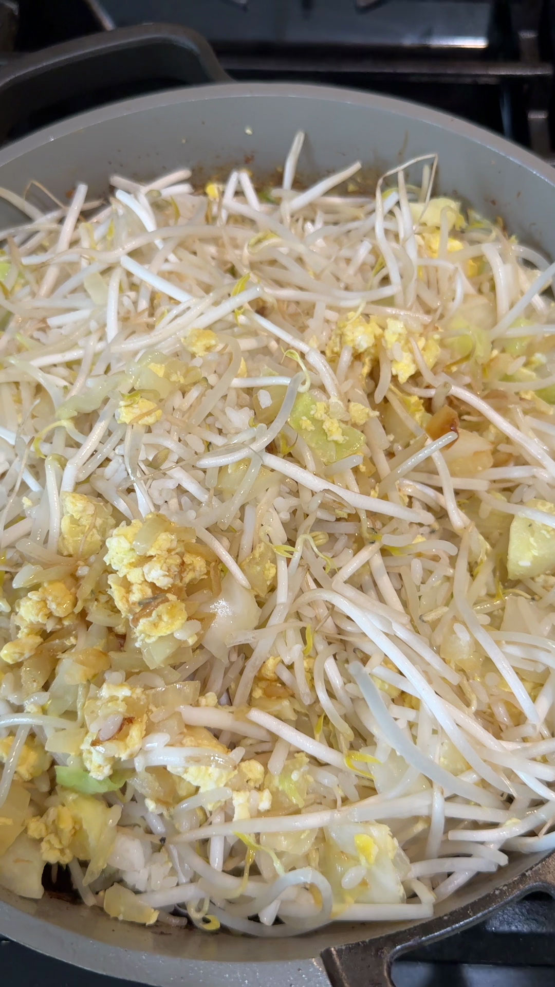 Add the mung bean sprouts and rice