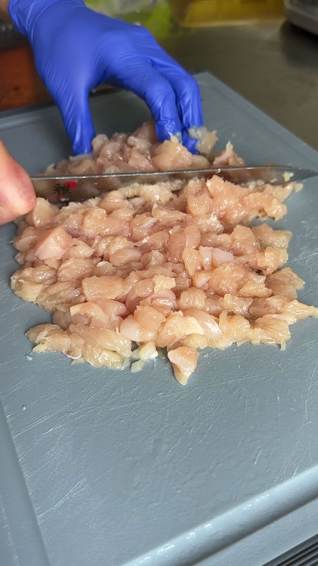 Mince the chicken breast 