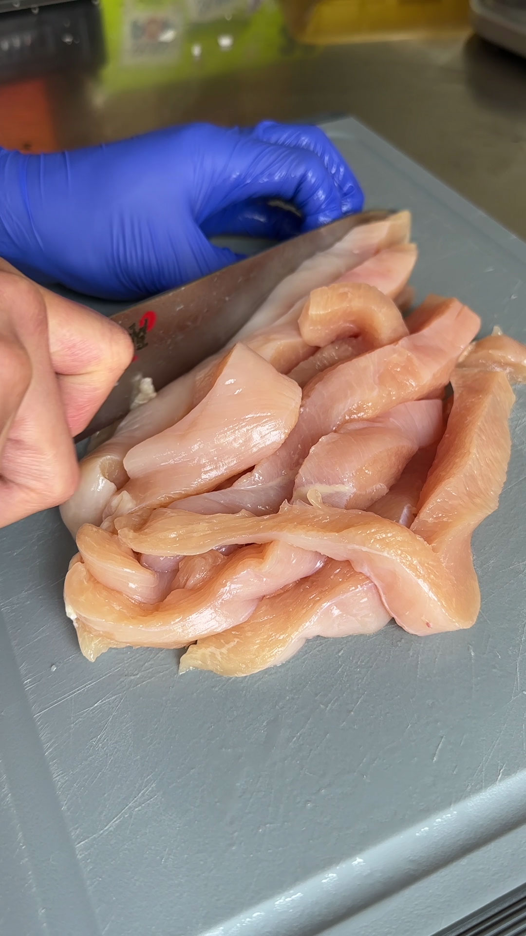 Chop the chicken into strips 