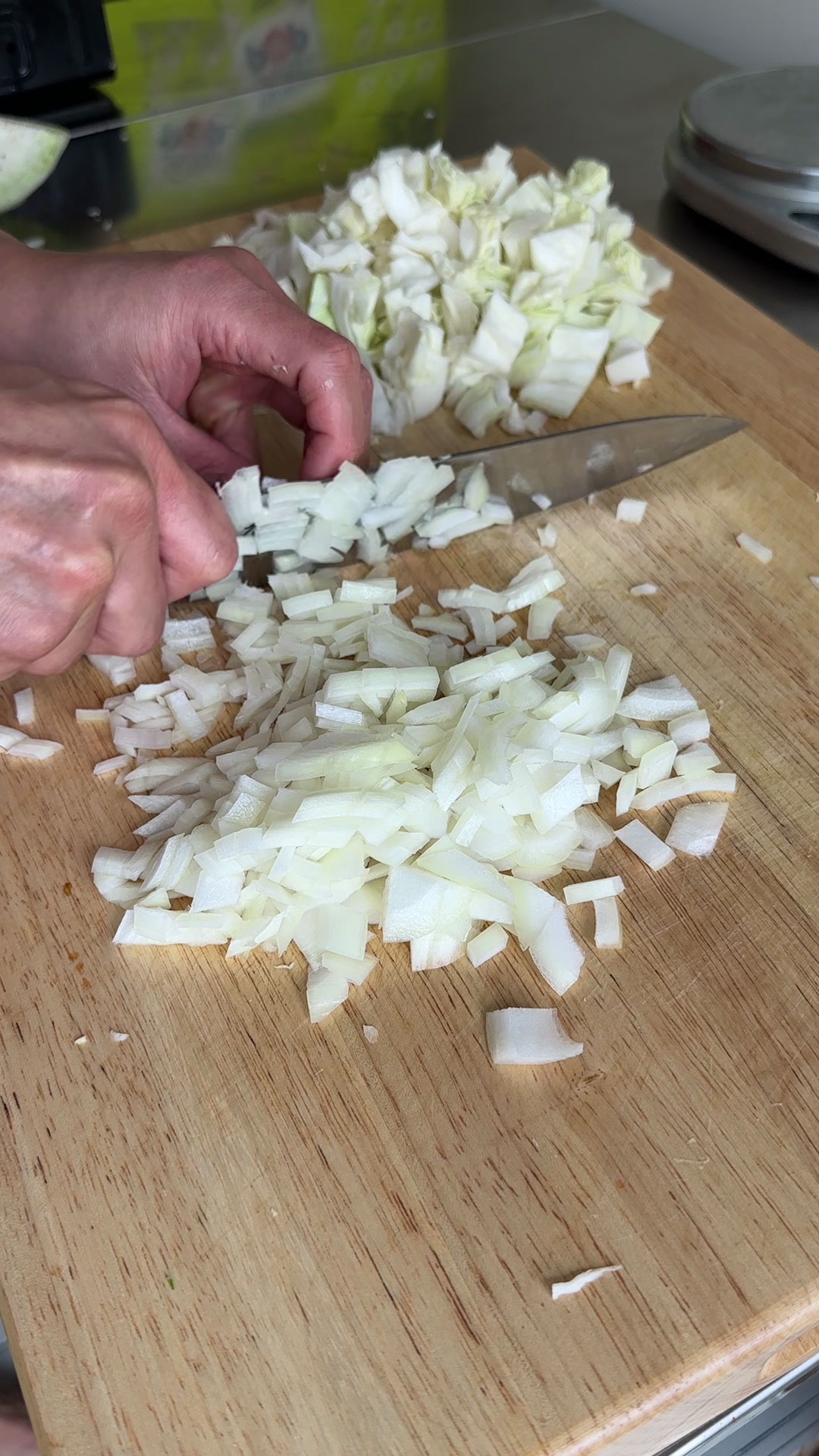 Chop the cabbage and onion