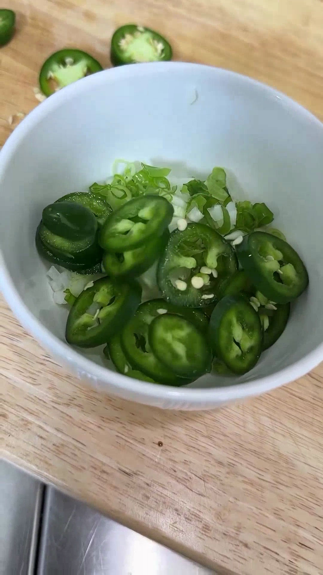 Chopped onion, scallions, and jalapeño