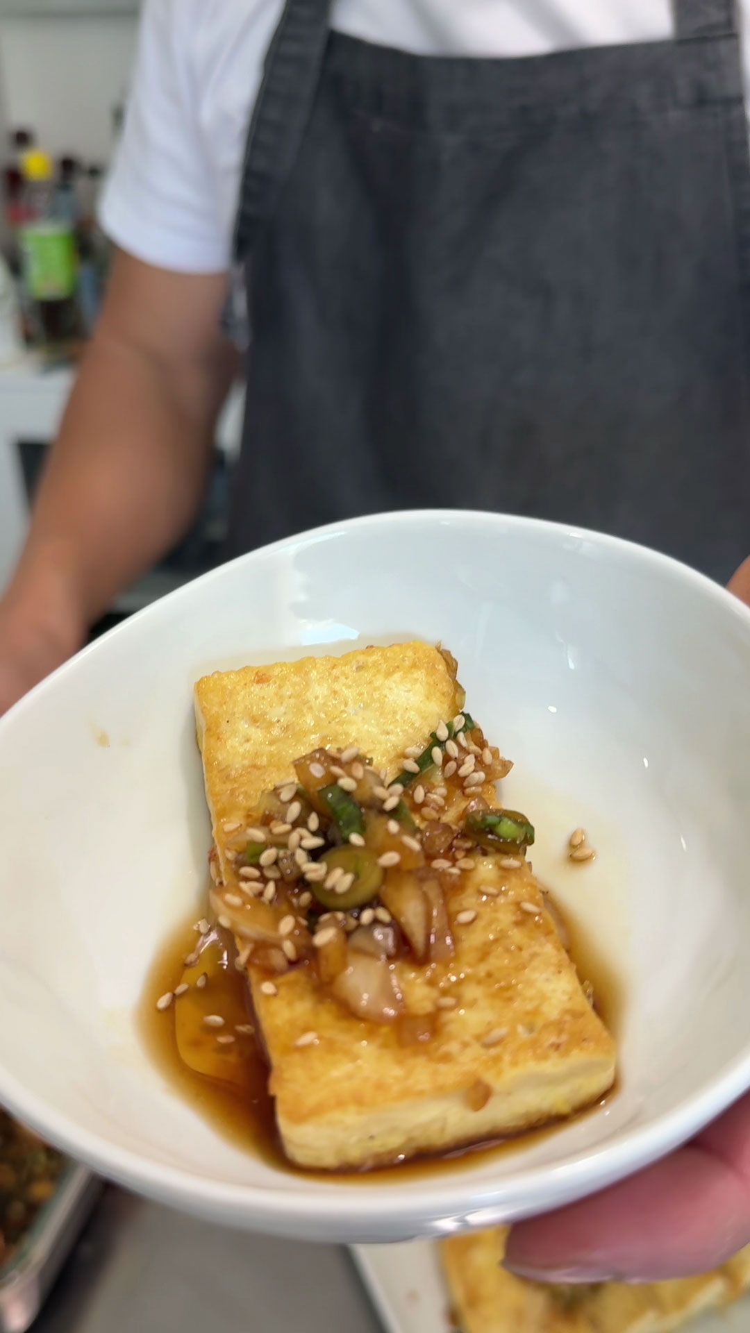 Pan Fried Tofu with Soy Dipping Sauce or Dubu Buchim