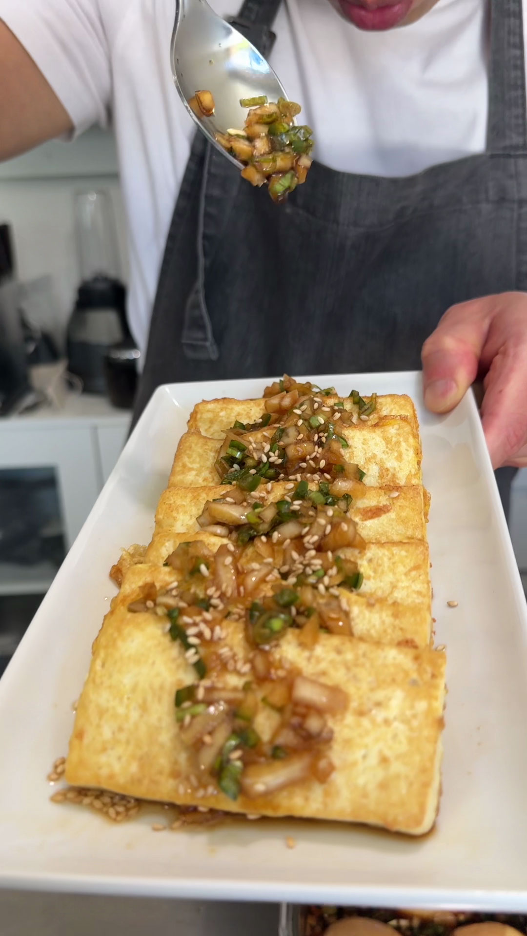 Pan Fried Tofu with Soy Dipping Sauce or Dubu Buchim