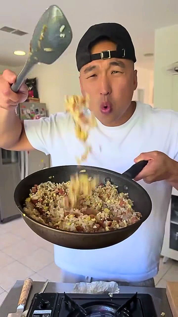 Chef Chris Cho making spam fried rice