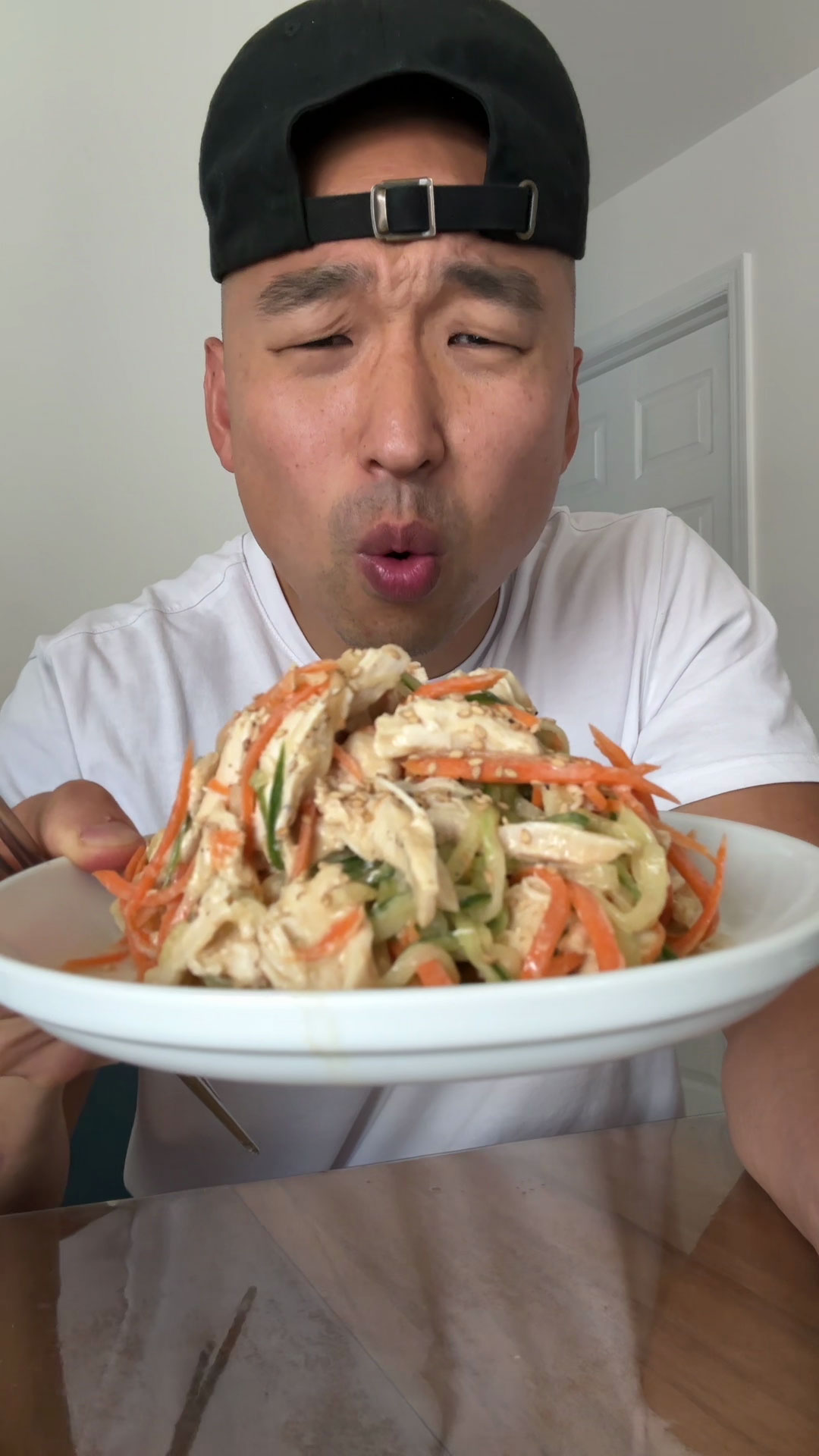 Chef Chris Cho making Chicken & Cucumber Salad 