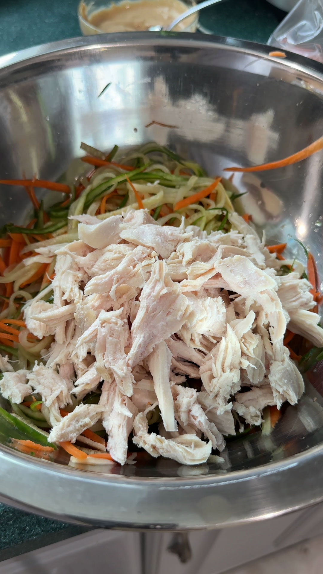 Combined shredded chicken and veggies 