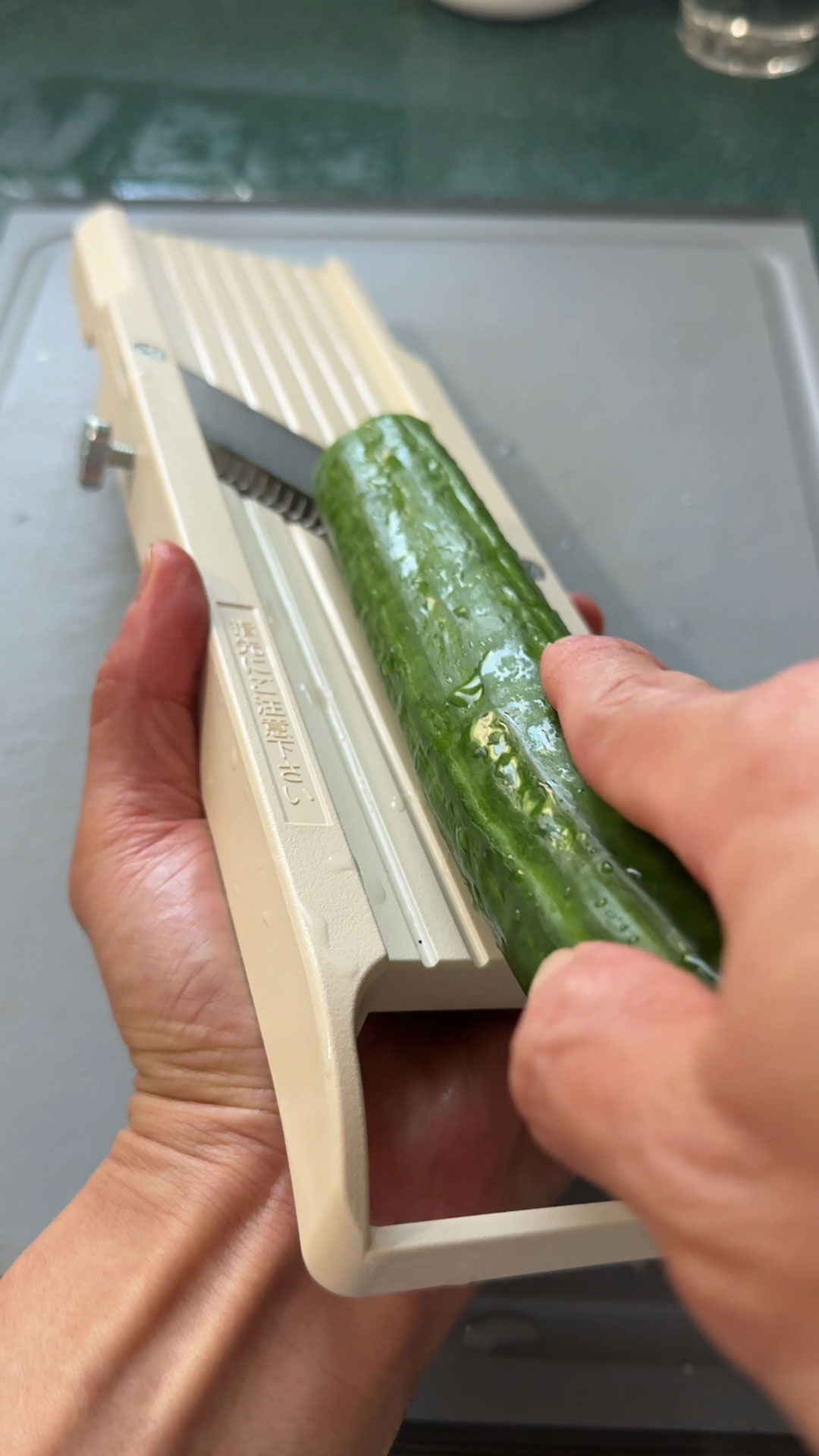 Slice the cucumber using mandolin