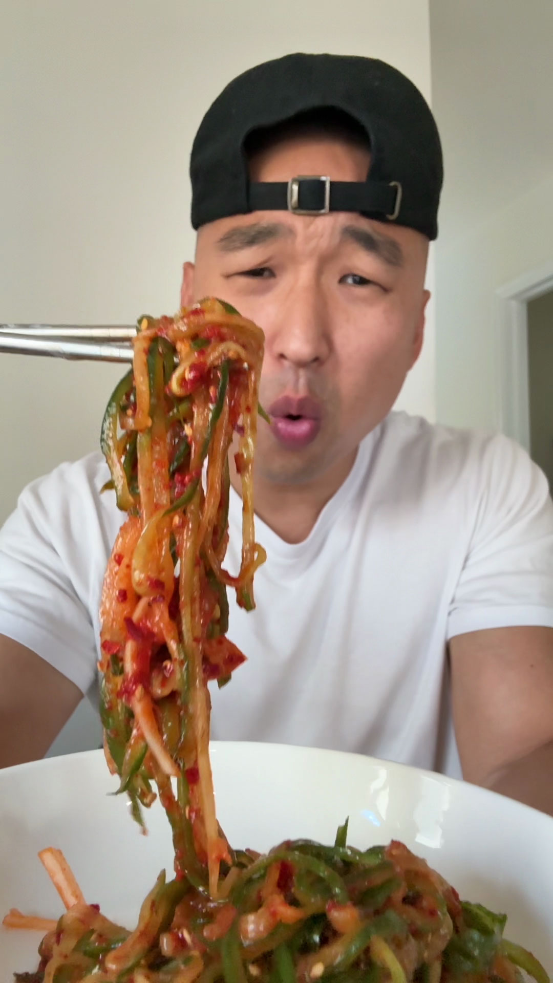 Chef Chris Cho making Spicy Cucumber Noodles 