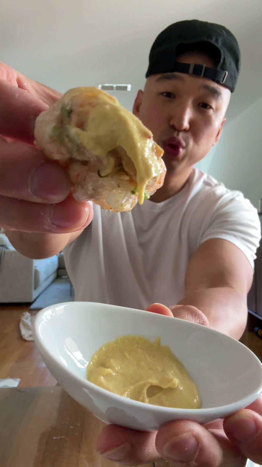 Chef Chris Cho making Rice Paper Shrimp Dumpling 
